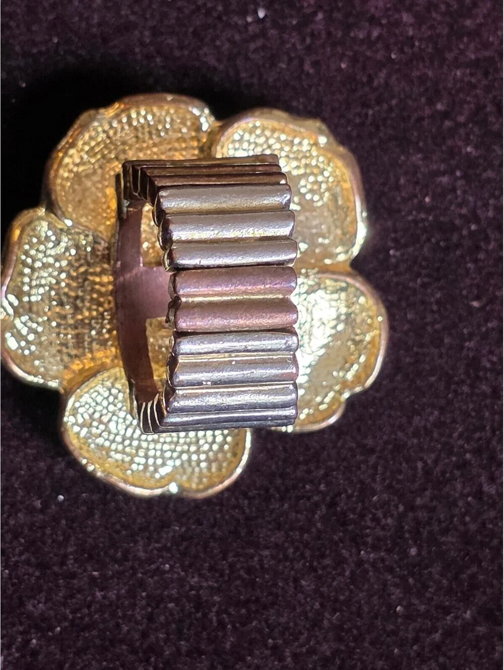 Vintage Cream Enamel Floral Rhinestone Stretch Ring